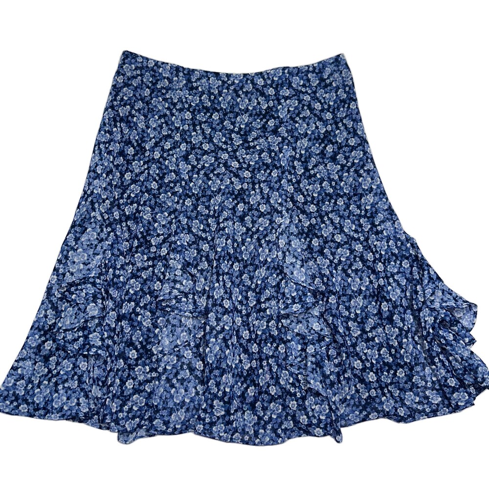American Living Blue Floral Ruffle Skirt Size S Tiered Romantic Cottagecore